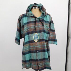 Shah Safari Men Size M Vintage Hooded Multicolor New with Tags Grunge Shirt Y2K